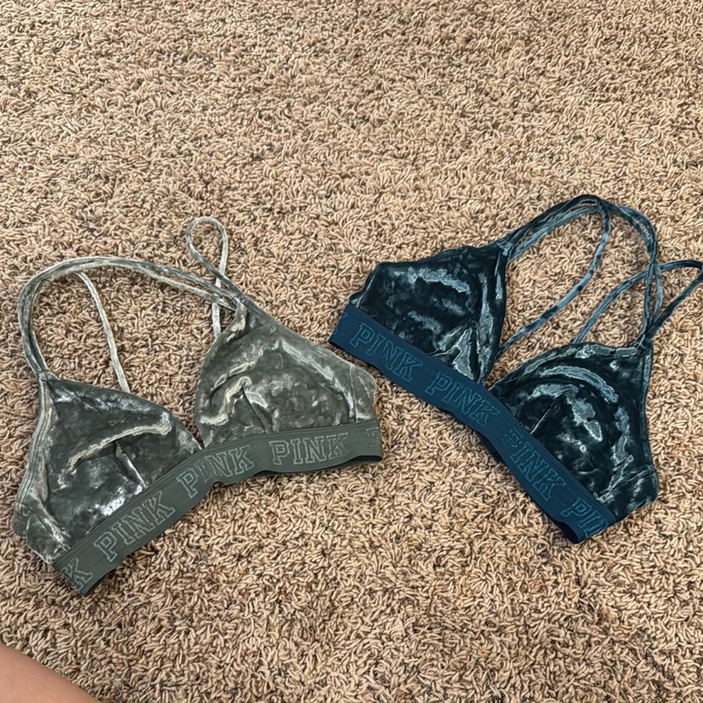 PINK Victoria's Secret Lace Bralette Set Gray and Blue